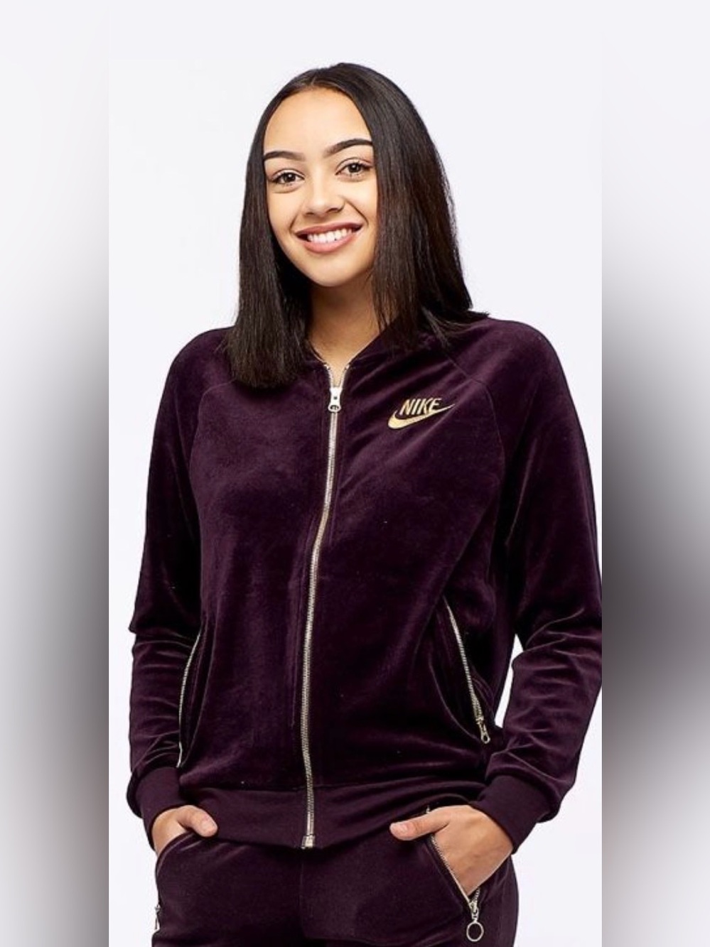 Nike Sportswear Women's Velour full zip Tracksuit - Port Purple/Wine size Medium